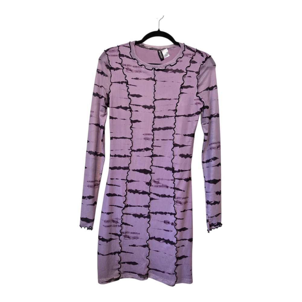 Divided Mesh Bodycon Dress Womens MED Purple Retro 90s Y2K Lined Lettuce Edge
